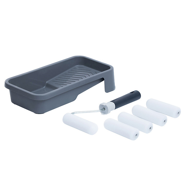 Lot mini rouleau laqueur + 4 manchons 100mm + bac de peinture GoodHome 100mm