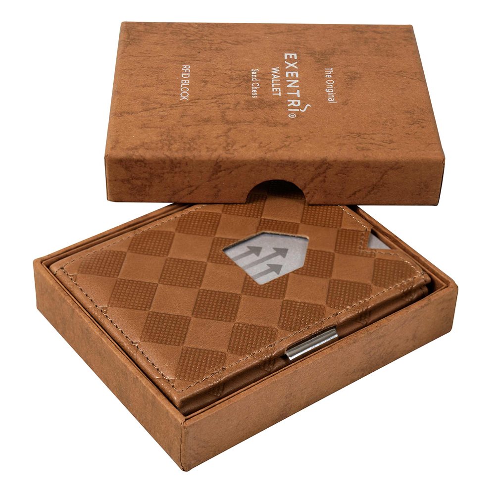 Exentri Leather Wallet RFID sand chess