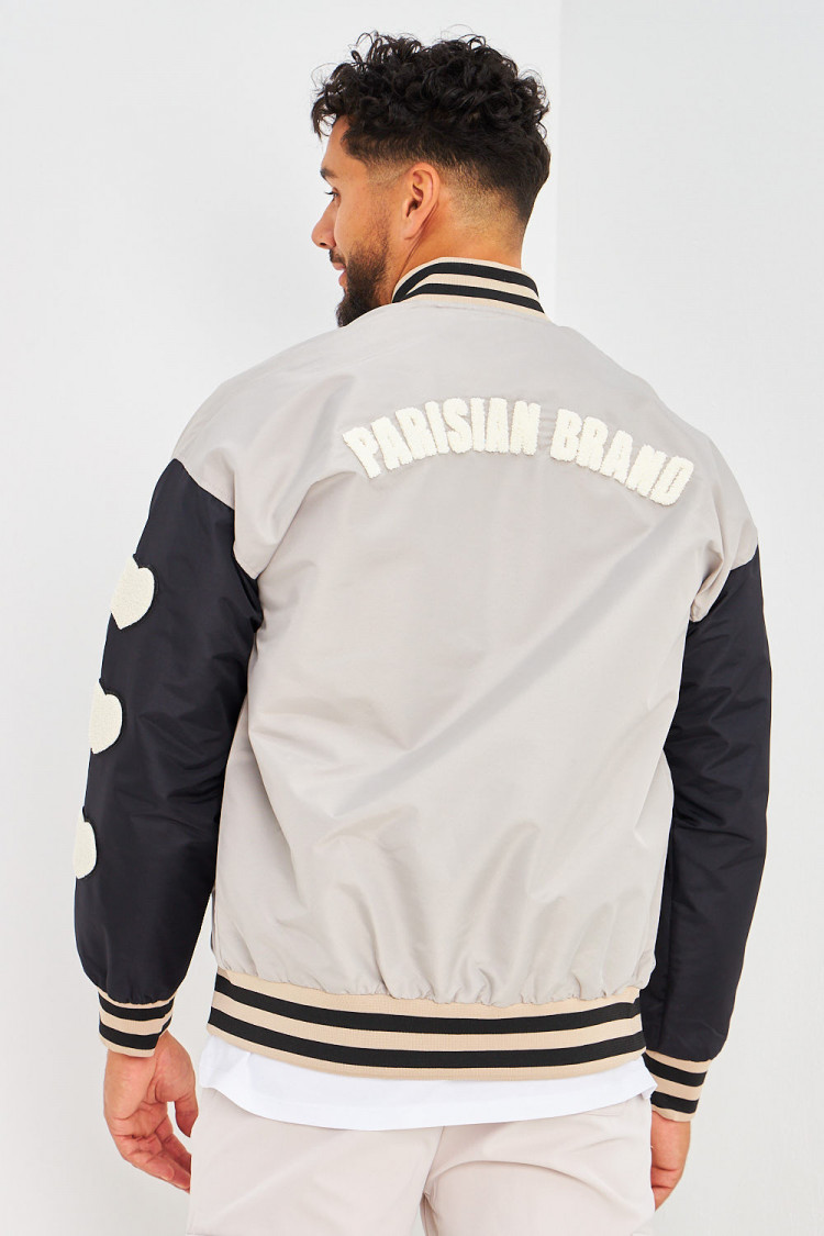 Bomber gris à manches noires brodé 