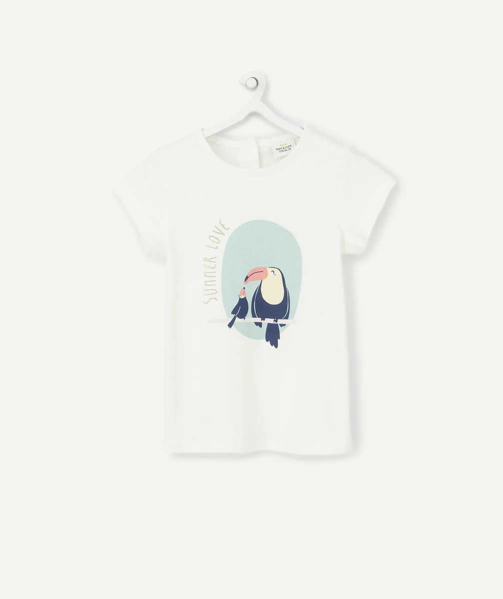 T-SHIRT BÉBÉ FILLE BLANC EN COTON BIO AVEC ANIMATION