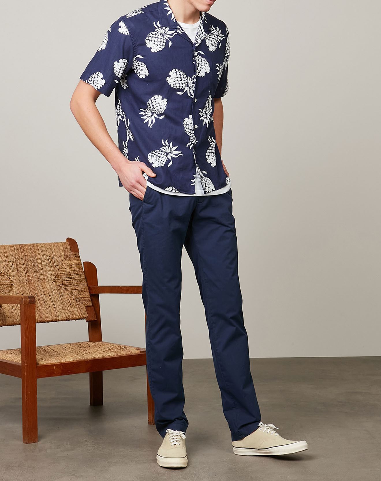 Hartford Chemise regular en Lin & Coton Palm bleue