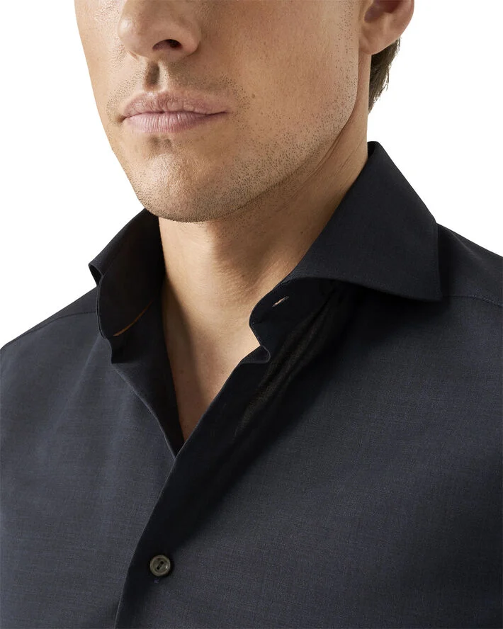 ETON Contemporary Fit Navy Blue Solid Merino Wool Shirt Blå