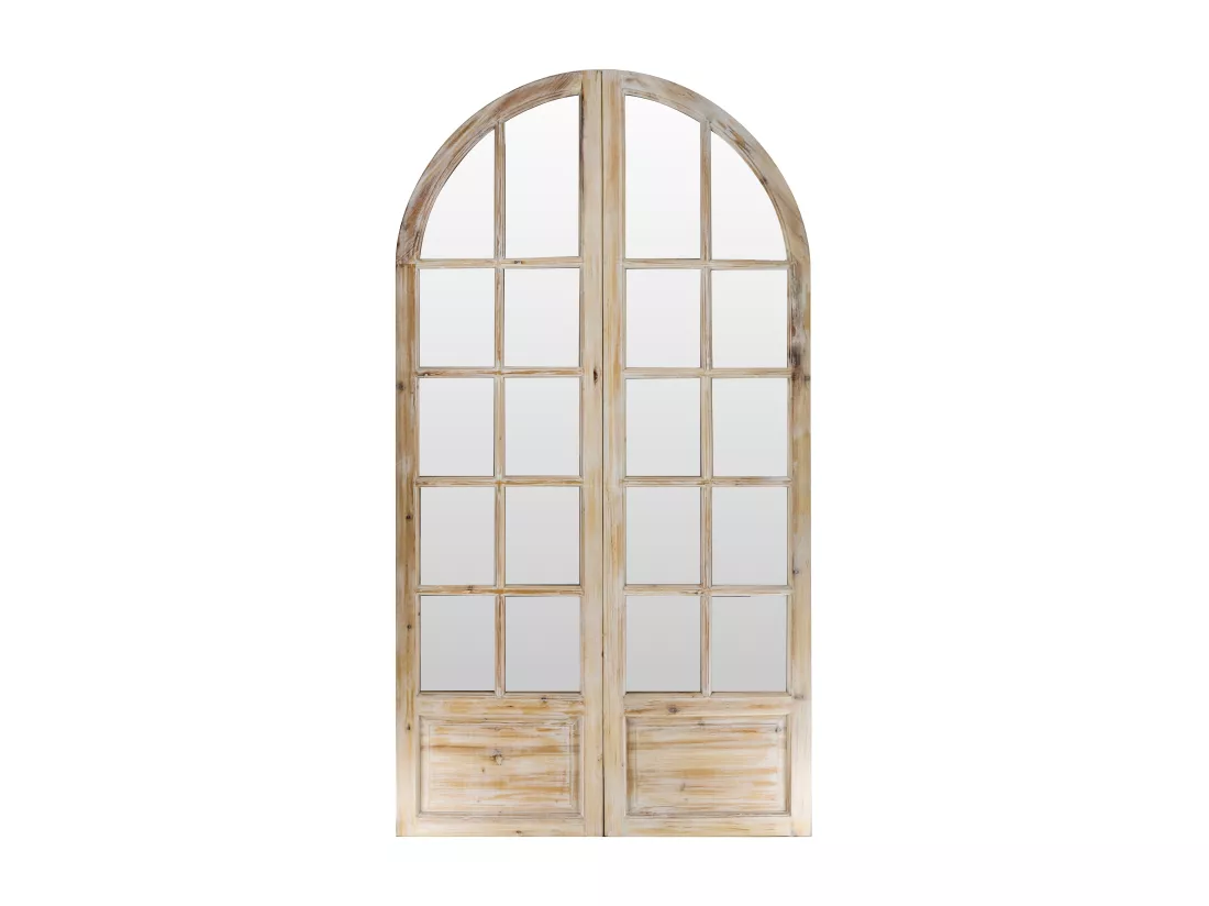 Paravent miroir en bois de pin effet patiné - 2 pans - L. 96 x H. 180 cm - Naturel - KEDIRI