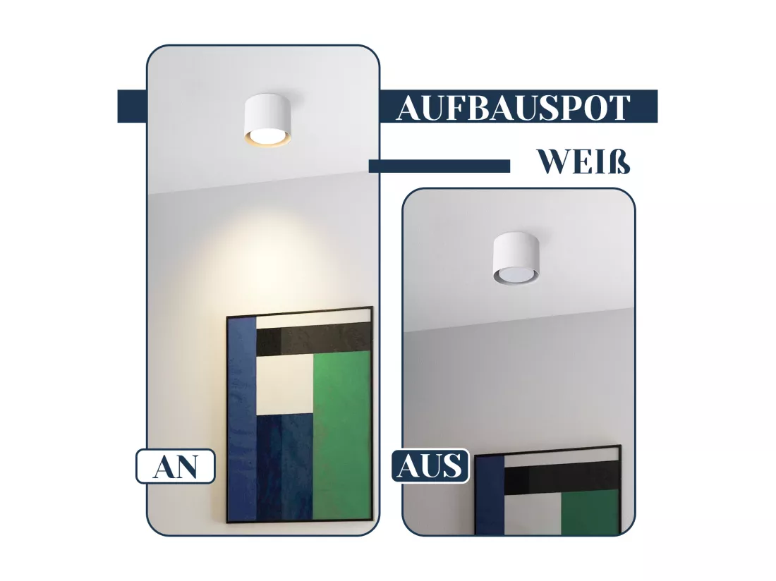 NETTLIFE Plafonnier Spot LED Blanc : Plafond rond en saillie, alum. 230V, ampoule GX53 5W 3000K, pour chambre, couloir
