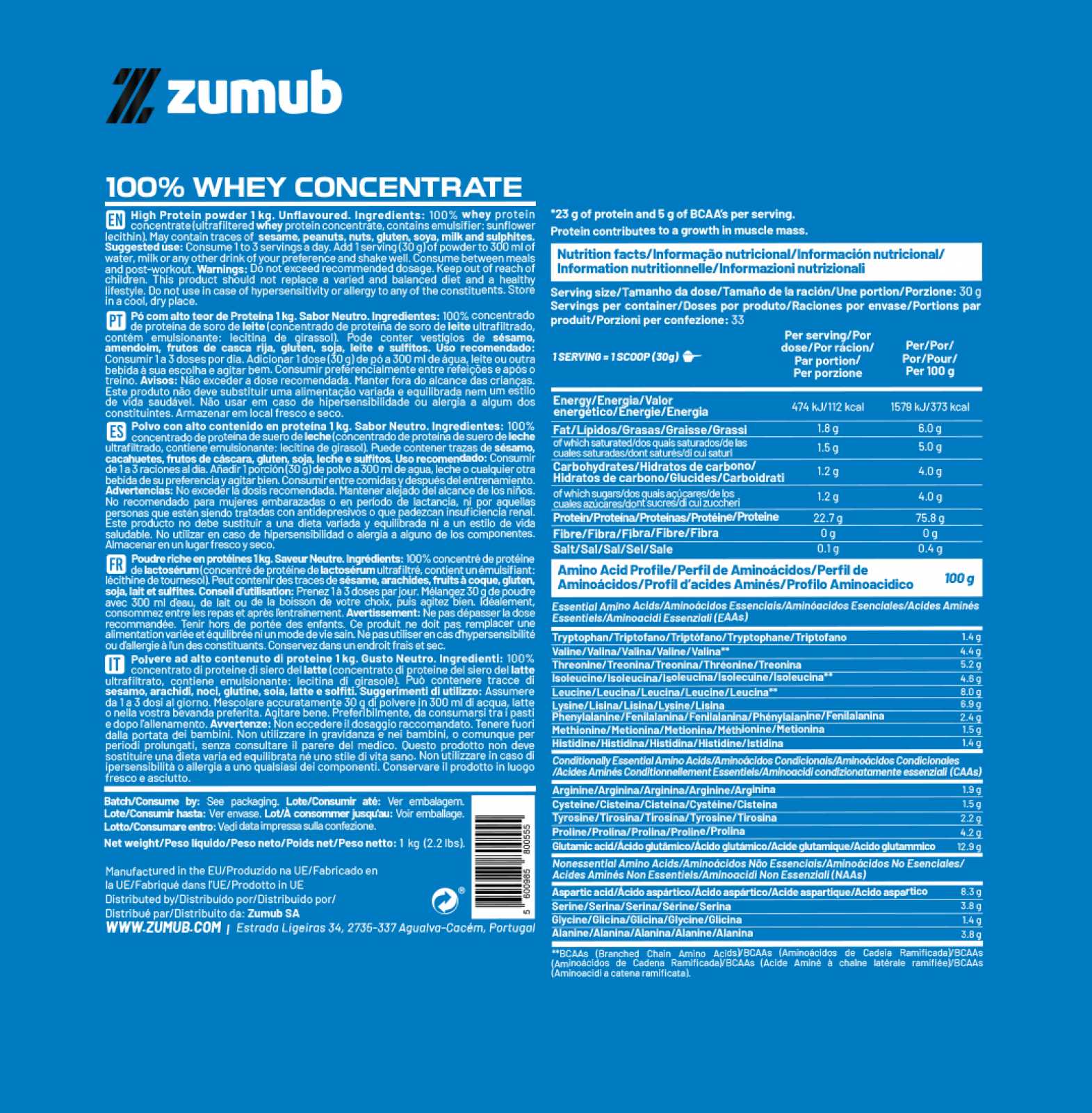 Zumub Concentrado de Soro de Leite 100% Puro 30g