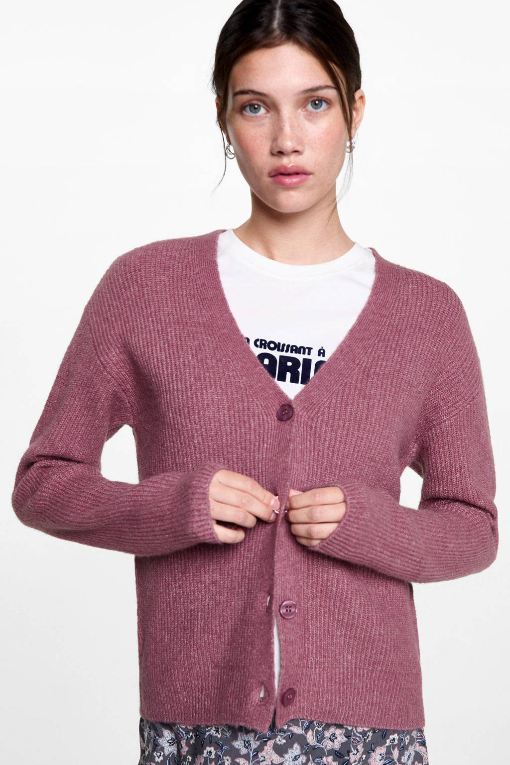 MANGO TEEN rib gebreid vest roze