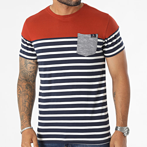 Tee Shirt Poche Dixon Bleu Marine Blanc Ocre