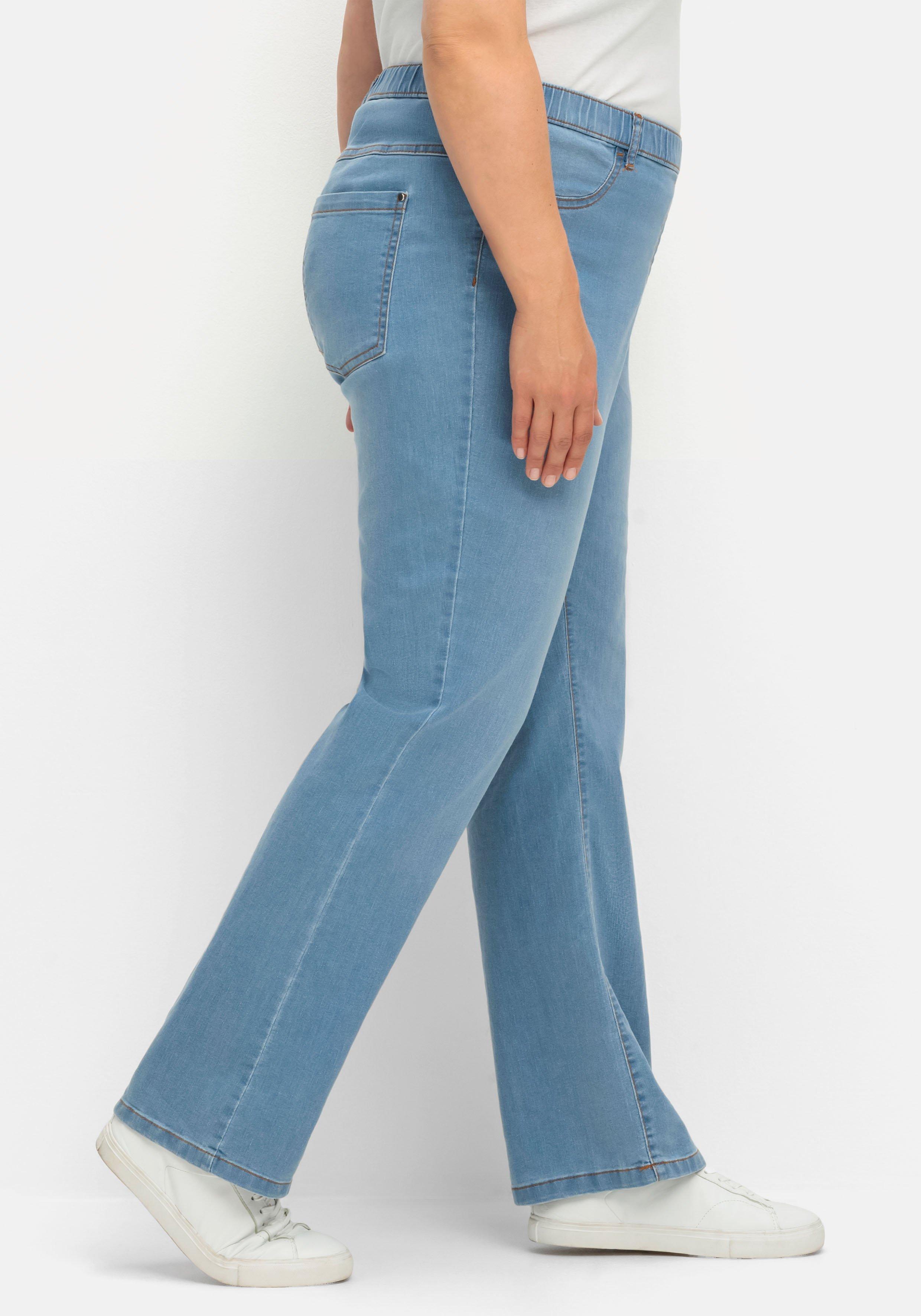 Bootcut-Jeans mit Komfortbund und Used-Effekten
