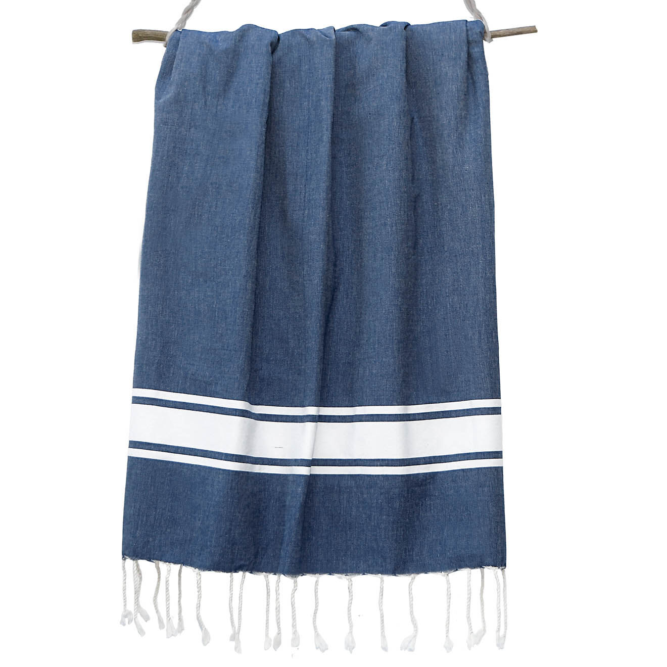 Febronie Fouta Traditionelle St Tropez bleu jean/blanc - 100x200 cm
