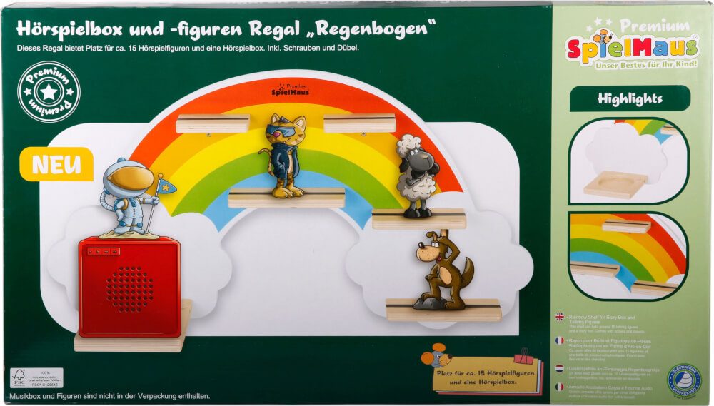 SpielMaus Holz Hörspielbox und Figuren Regal ''Regenbogen''