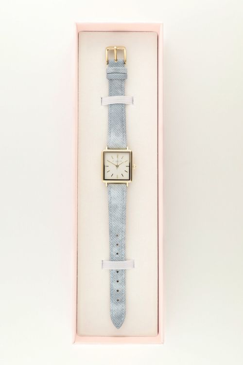 Vierkant horloge met denim band