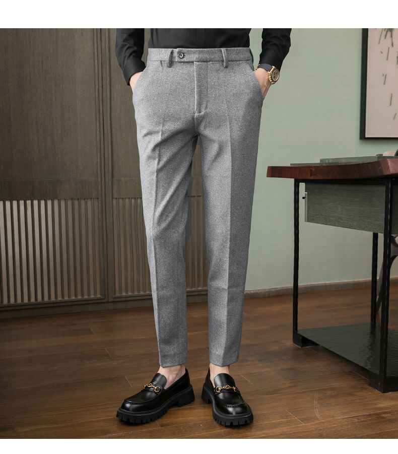 Lefitt - Mid Rise Herringbone Cropped Tapered Dress Pants