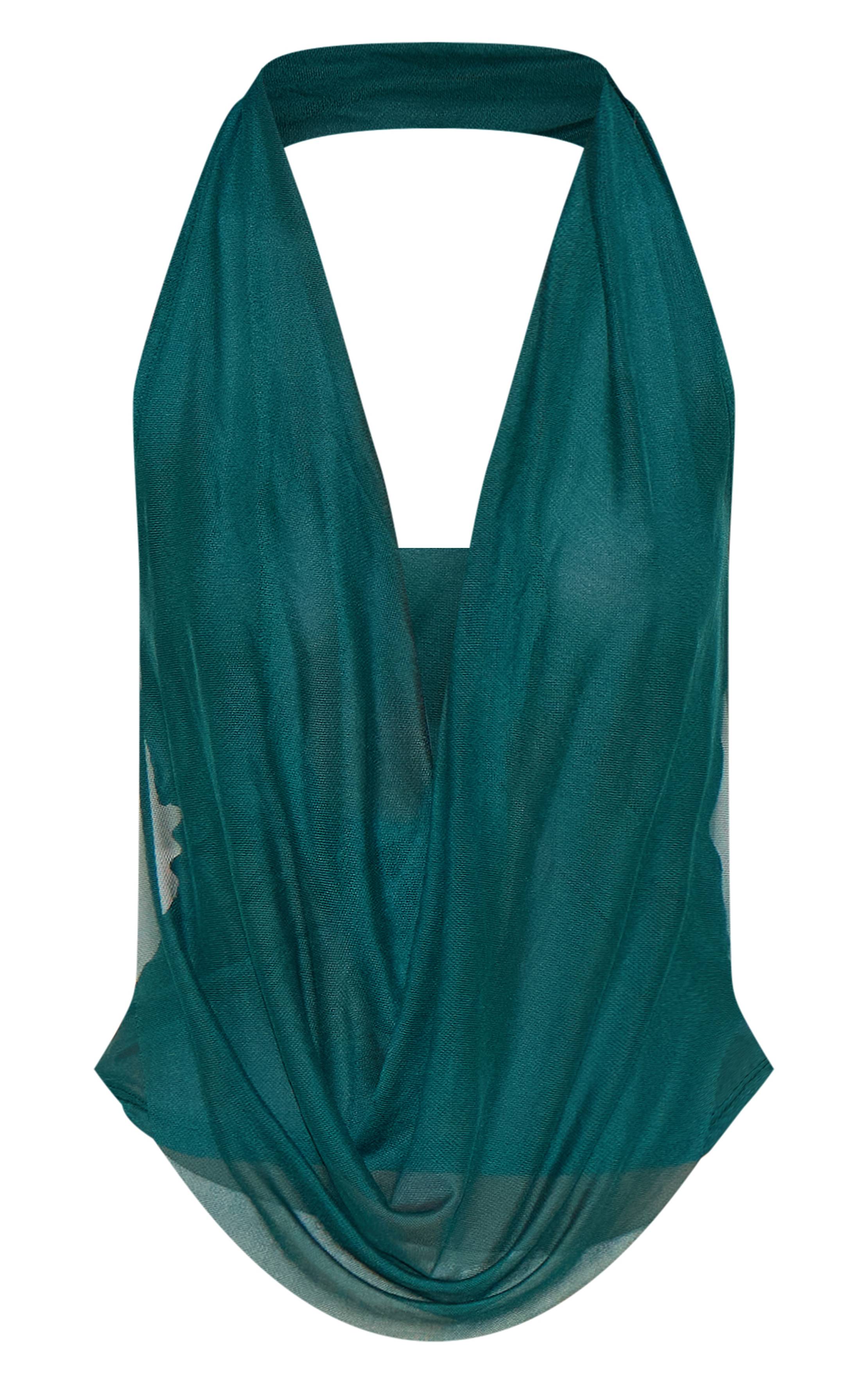 Vert Turquoise Haut À Col Licou En Mesh Imprimé