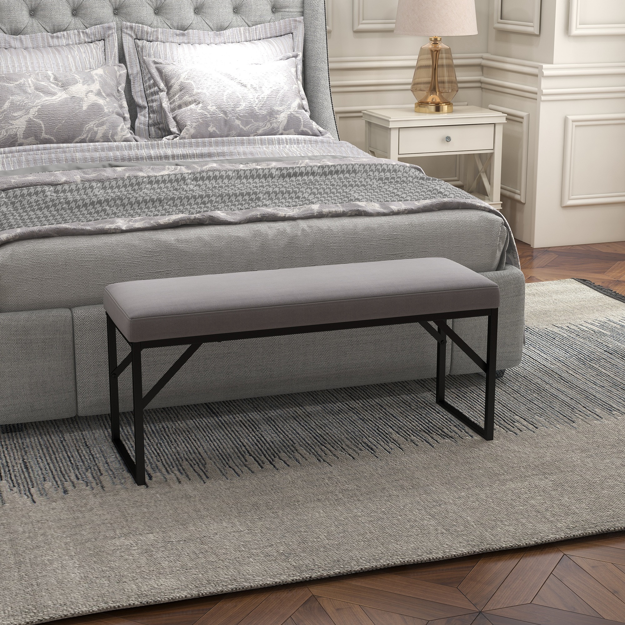 HOMCOM Sitzbank mit Samtoptik blau 100L x 35B x 47H cm