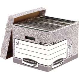 Caisse standard bankers box l40,4 x h29,2 x p33,5 cm montage automatique carton recyclé gris blanc