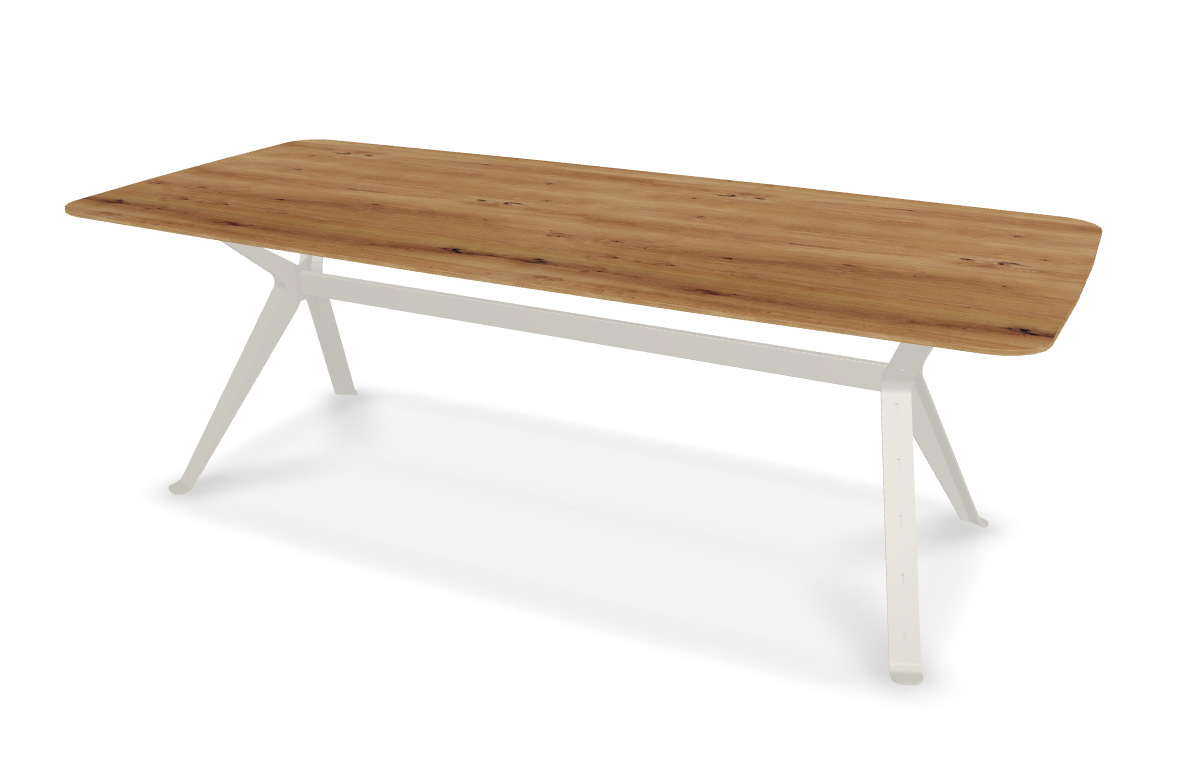 They & Me eettafel Chat – bootsvorm – eiken rustiek lak – RAL9010 zuiverwit 220 x 100 x 75 | Eiken Rustiek lak | Rechte Rand | Frame RAL9010 zuiverwit