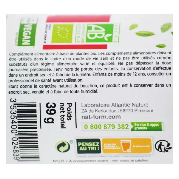 Nat & Form Ginkgo Biloba Cipreste Orgânico Ecológico 120 cápsulas
