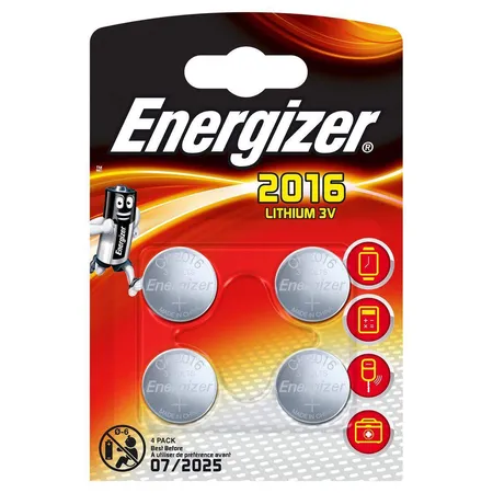 Energizer Knopfzelle Lithium, CR 2016, 4 Stück