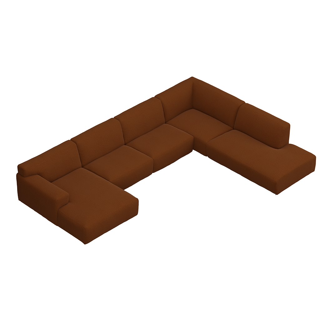 Vesta U-sofa Sjeselong venstre, 3-seter og åpen ende høyre. Big hjørnemodul, Tekstil Gianni Bronze, sort metallben 10 cm, Comfort CM