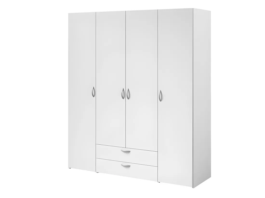 Armoire VARIA - Décor blanc - 4 portes battantes + 2 tiroirs - L 160 x H 185 x P 51 cm -