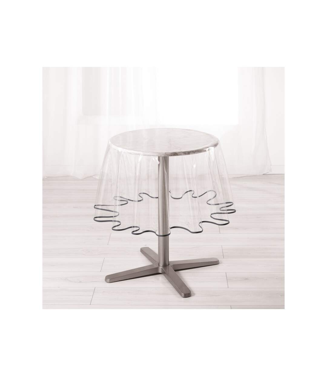 Nappe Ronde Cristal Garden 180cm Transparent & Gris