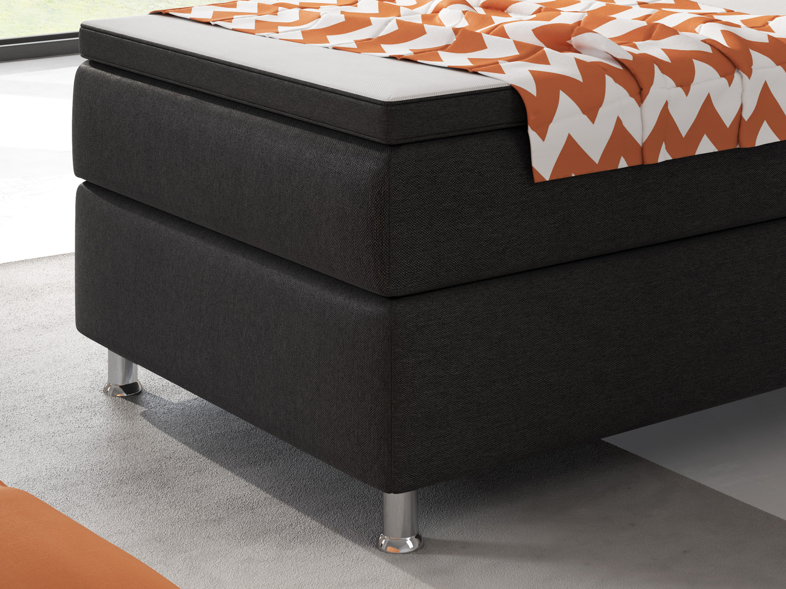 Boxspringbett - schwarz - mit Topper - H3 - 90x200 cm