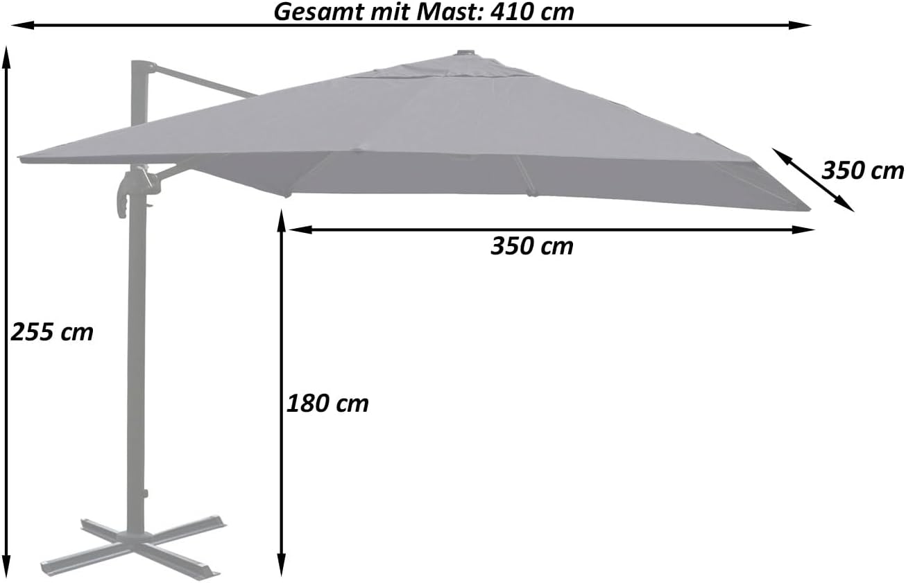 Mendler Gastronomie-Ampelschirm HWC-A96, 3,5x3,5m (Ø4,95m) Polyester Alu/Stahl 25kg