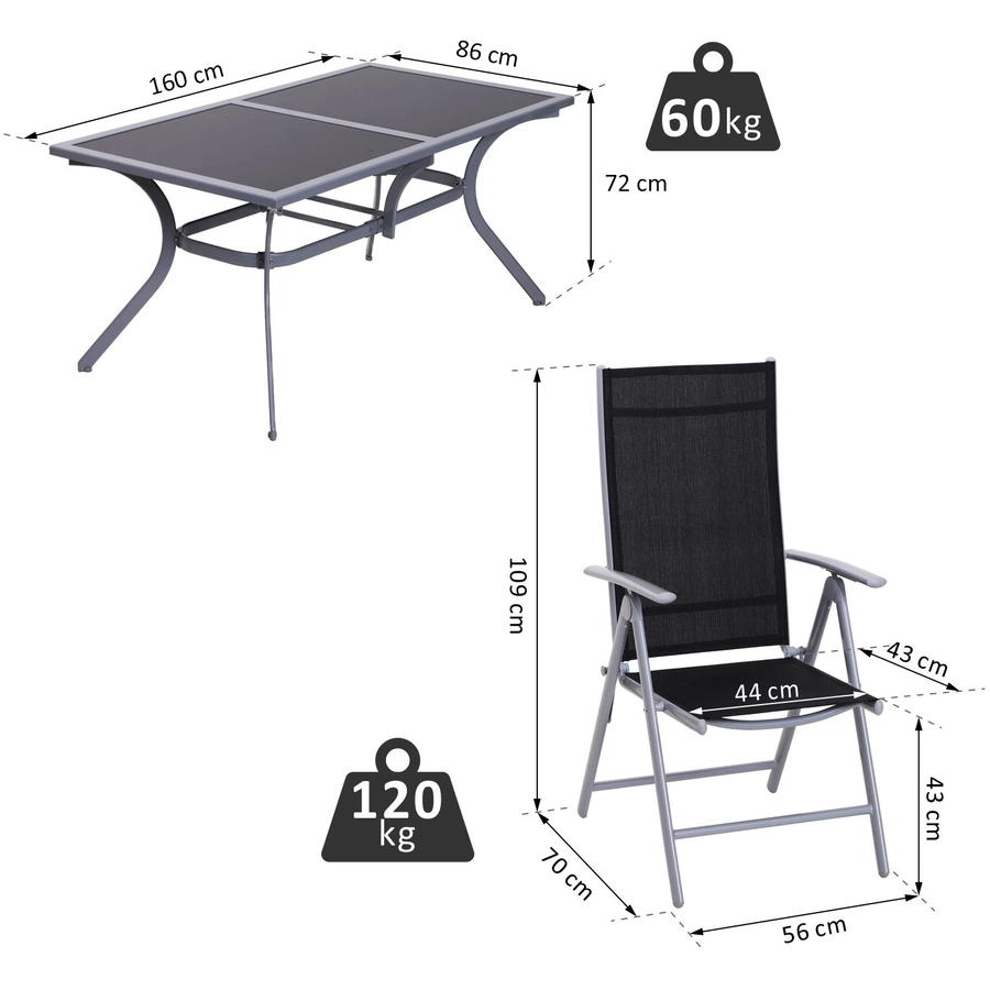 Outsunny Gartensitzgruppe mit 6 Stühlen schwarz, silber