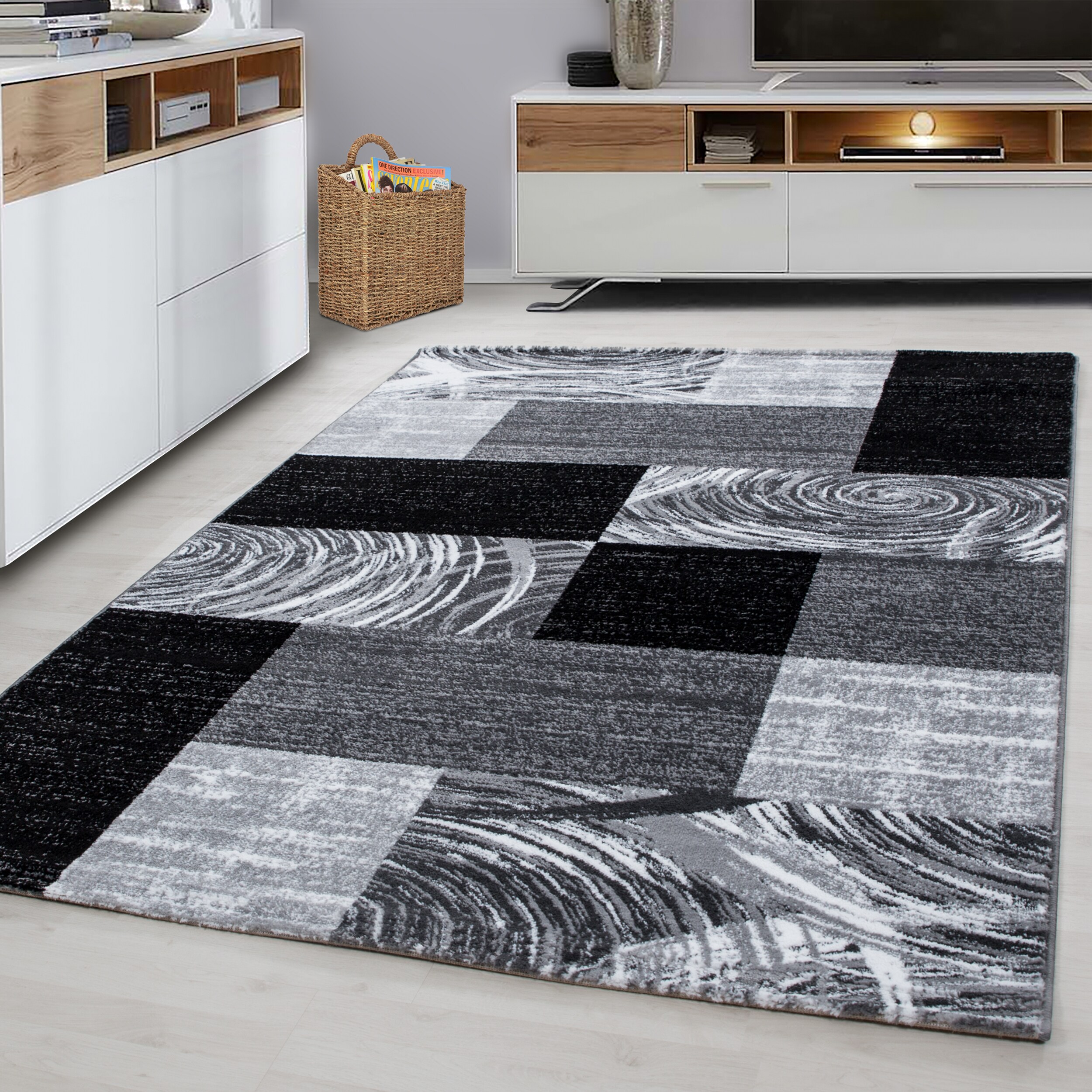 Wunderschöne Teppich modern Designer Wohnzimmer Kariert Muster Braun Schwarz