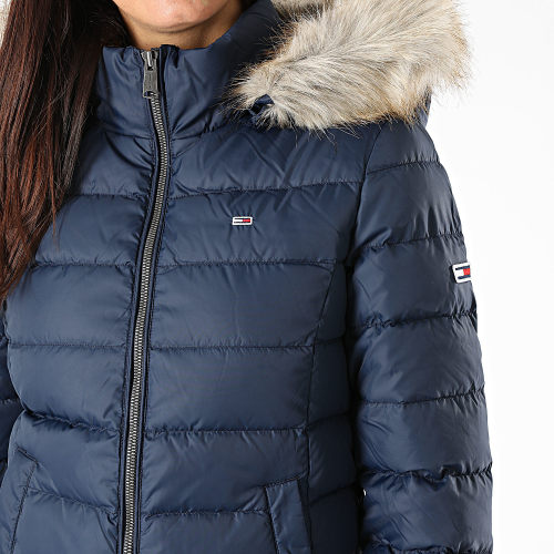 Doudoune Capuche Fourrure Femme Basic 8588 Bleu Marine