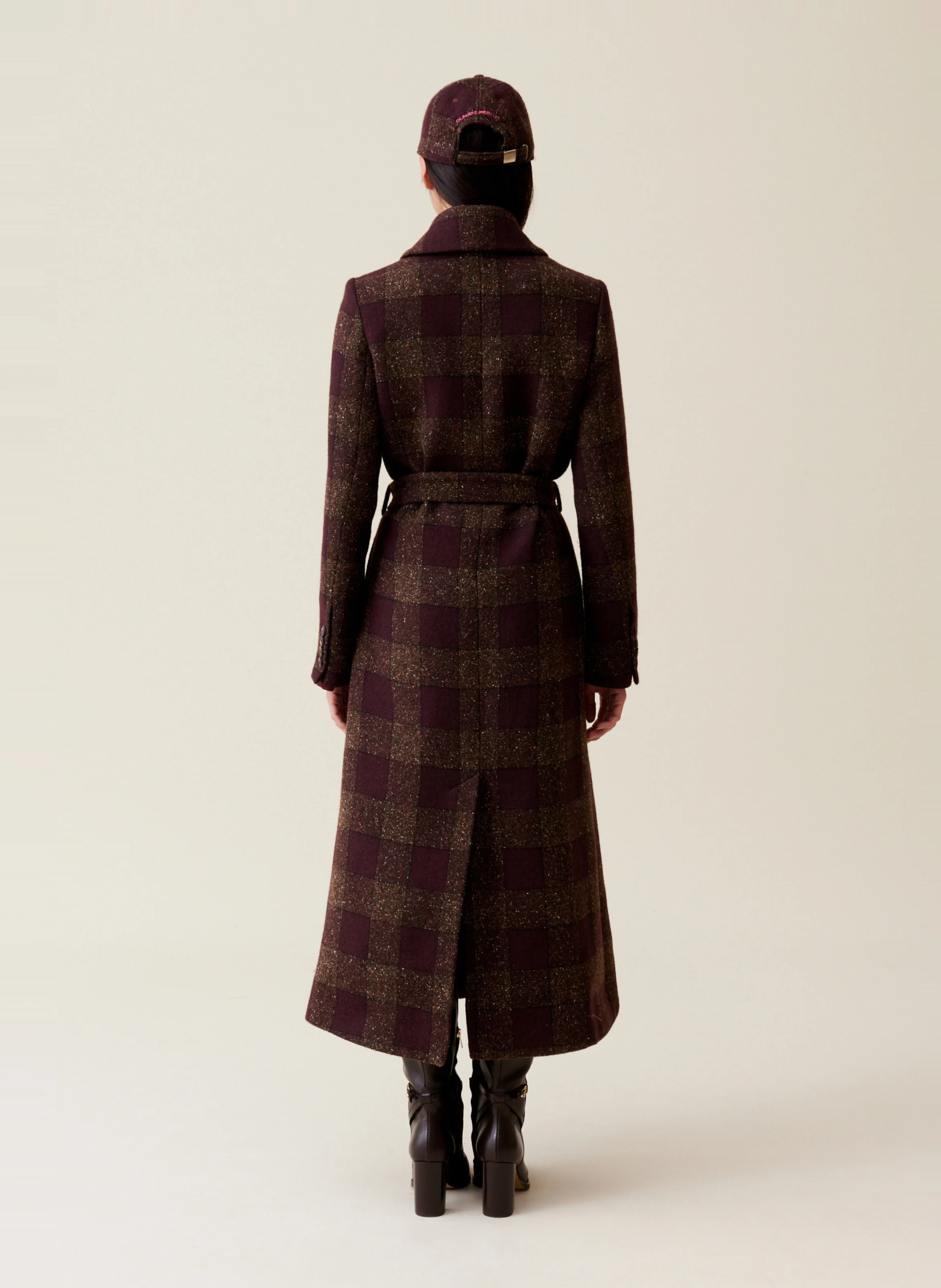 Manteau col classique droit en laine et coton mélangé | Multicolore