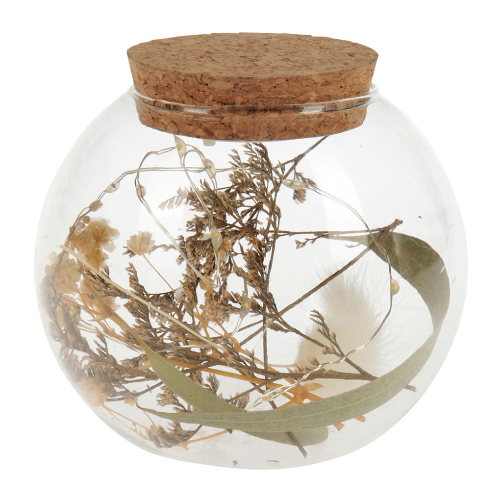 Déco fiole verre et fleurs séchées H 9cm