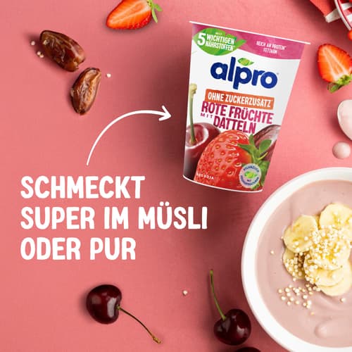 Alpro Joghurtalternative auf Soja Basis Rote Früchte mit Datteln ohne Zuckerzusatz VEGAN