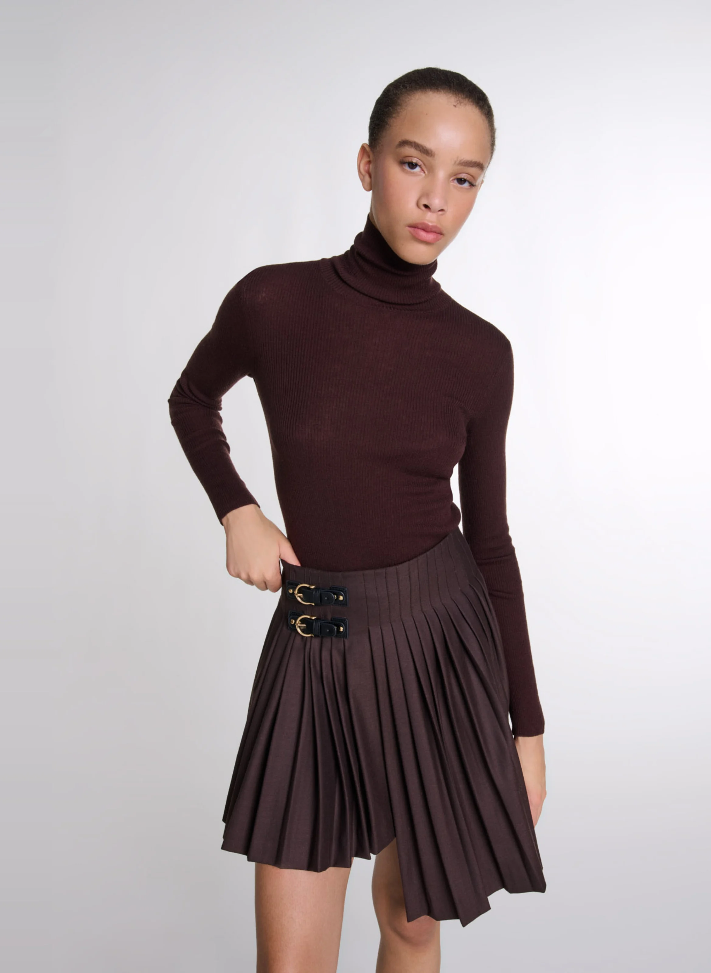 Pull col montant en laine mélangée | Marron