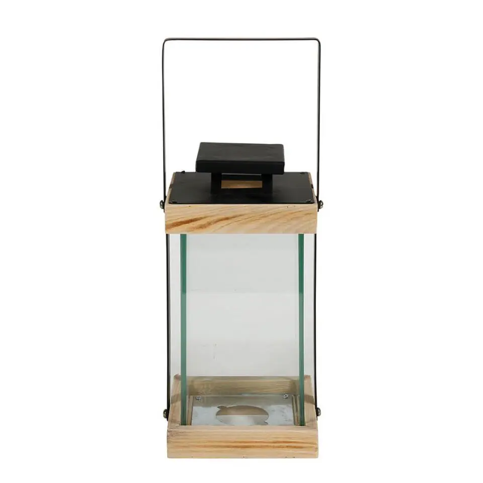 Ostaria Lantaarn - zwart - hout - metaal - verlichting - H24,5 cm