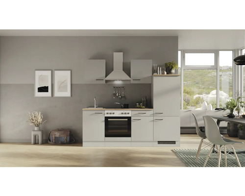 Flex Well keukenblok met apparatuur Lund 220 cm lichtgrijs glanzend gedemonteerd omkeerbaar