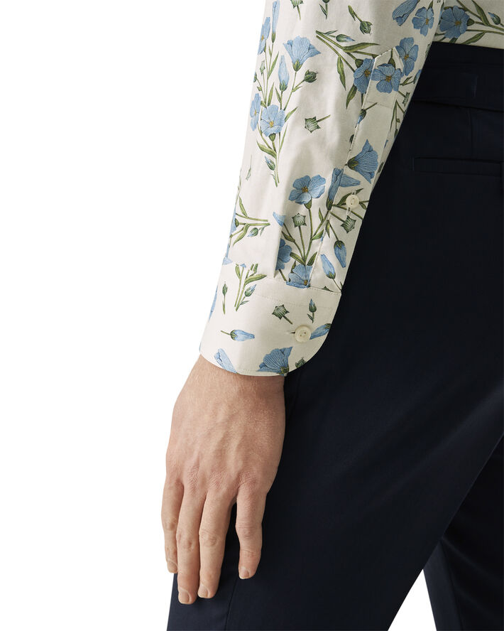 ETON Contemporary Fit White Melange Floral Signature Twill Shirt Hvid