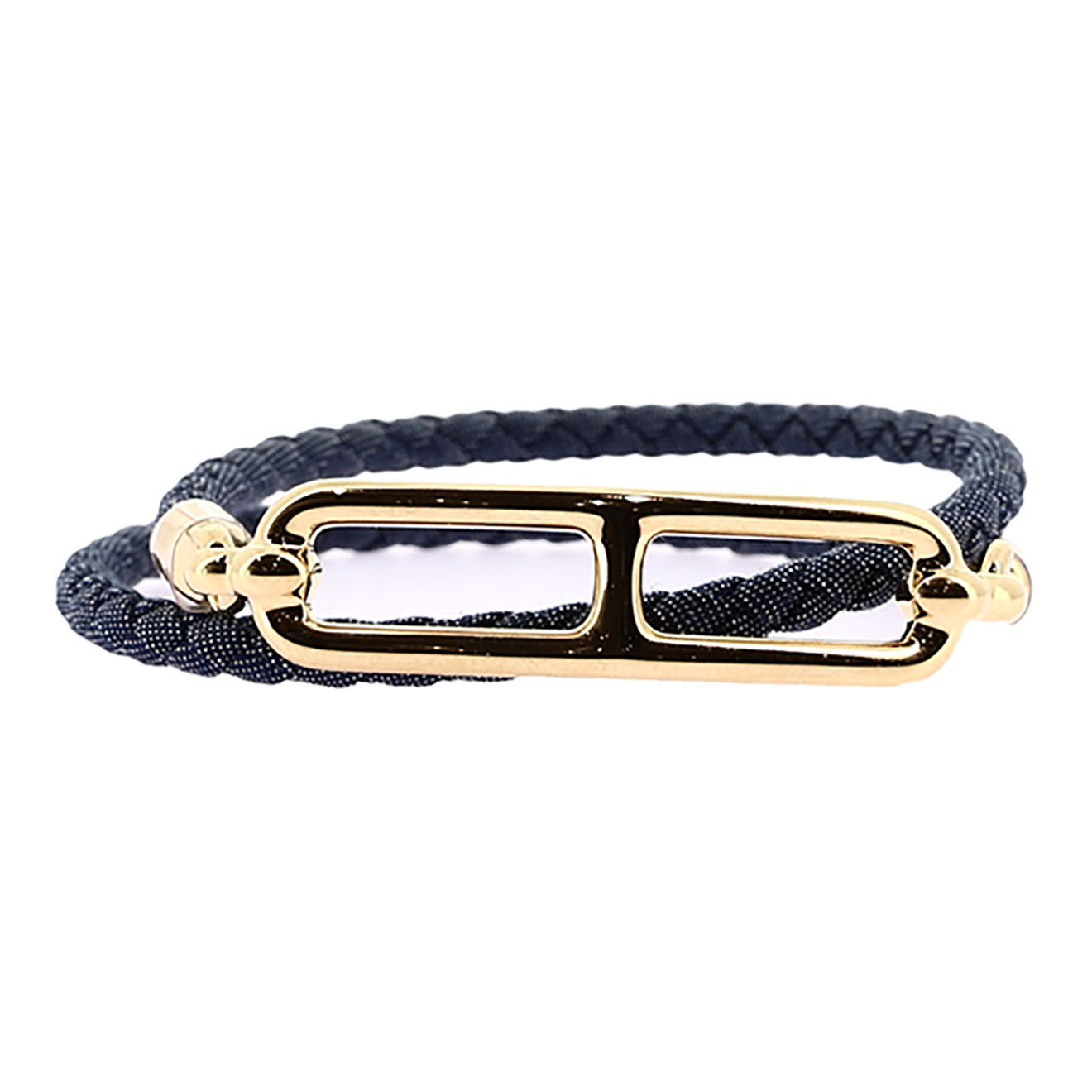 Hermès Bracelet double tour Roulis en Denim & Plaqué or bleu - Neuf sans étiquette