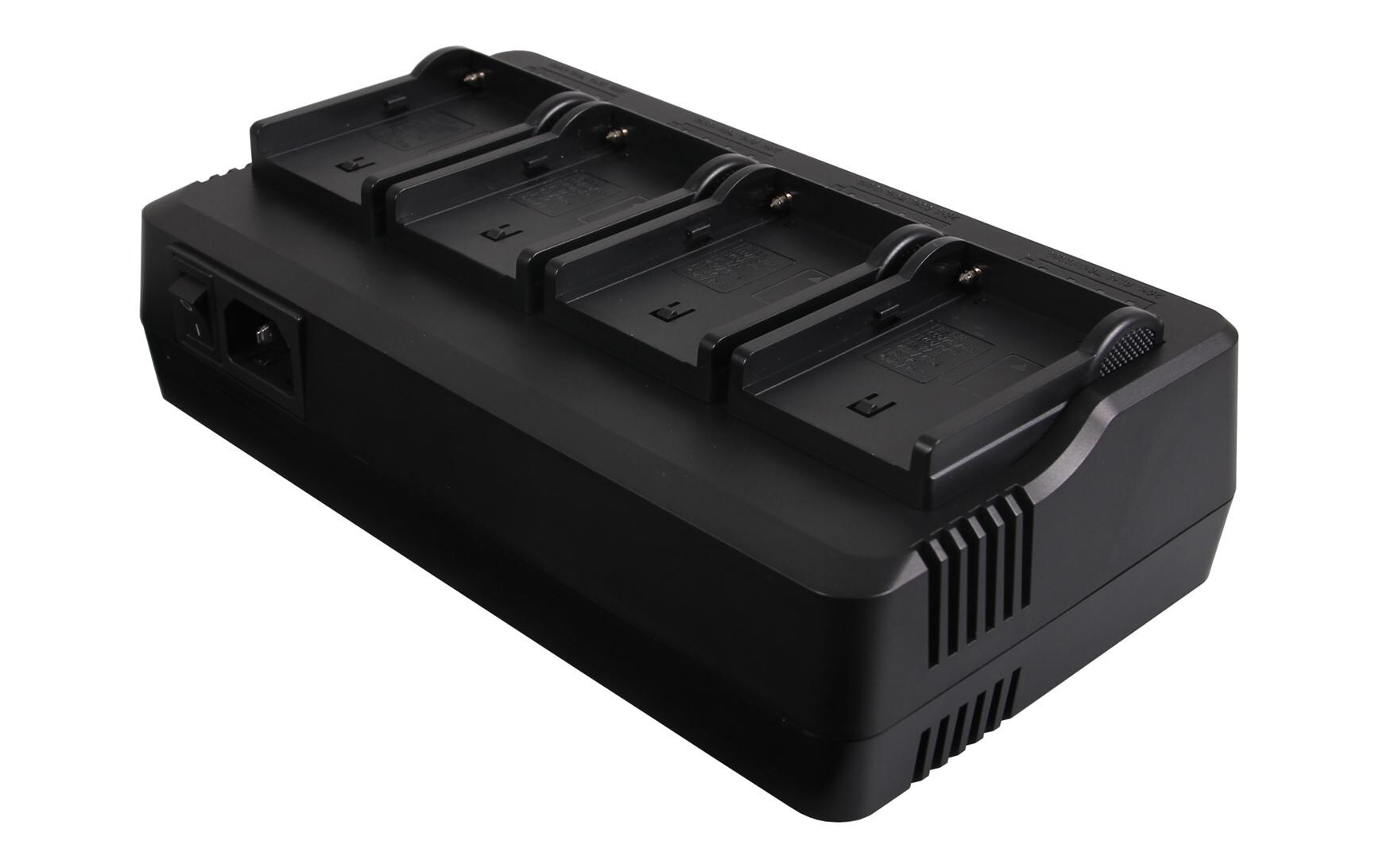 Ladegerät 4-Port Sony NP-F960<br>Ladegerät mit 4 Ladeschalen – mit diversen Sony-Kameras kompatibel