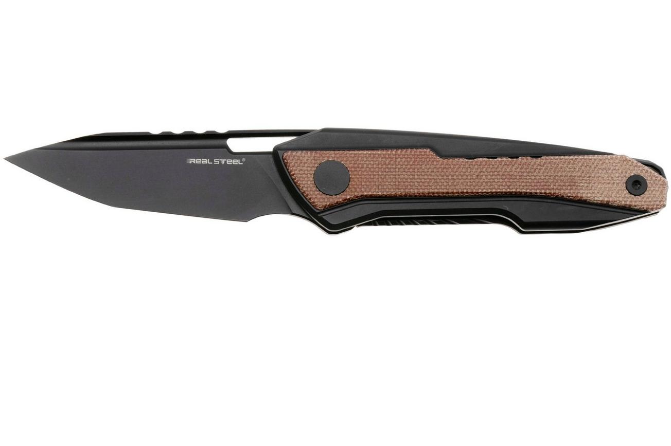 Real Steel Bullet 5221NM PVD S35VN, Black Titanium Brown Micarta Inlay, zakmes