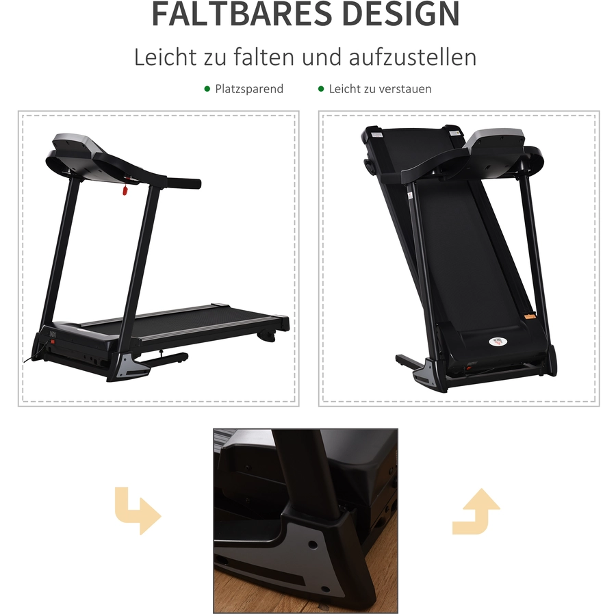 HOMCOM Laufband Ideales Training, Getränkehalter, Handyhalter Schwarz, Grau