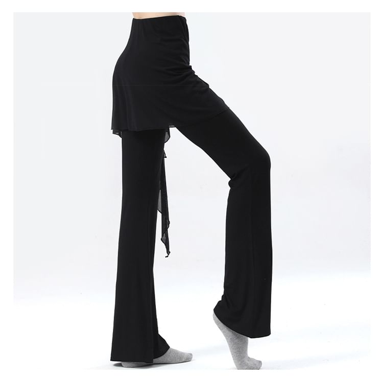Cossita - Hoge taille effen overlay uitlopende dansbroek