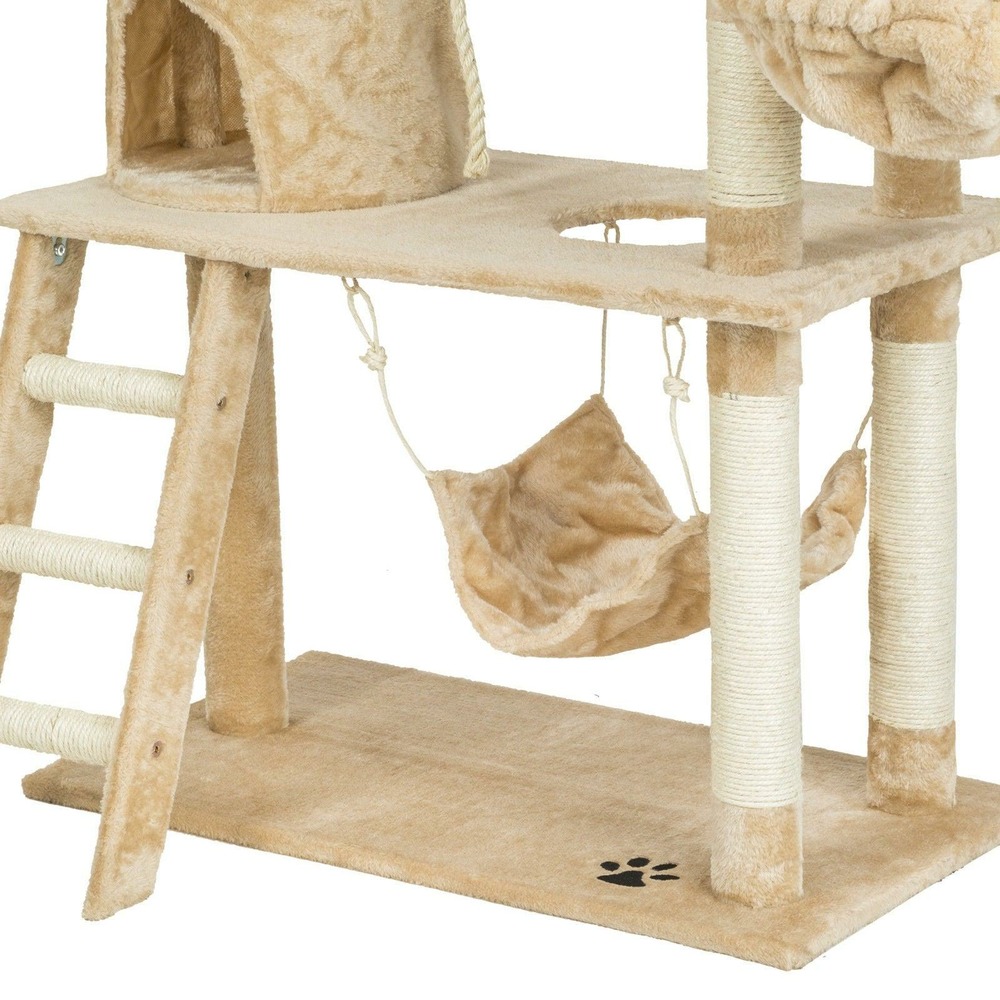 Arbre à chat griffoir grattoir niche jouet animaux peluché beige 141 cm