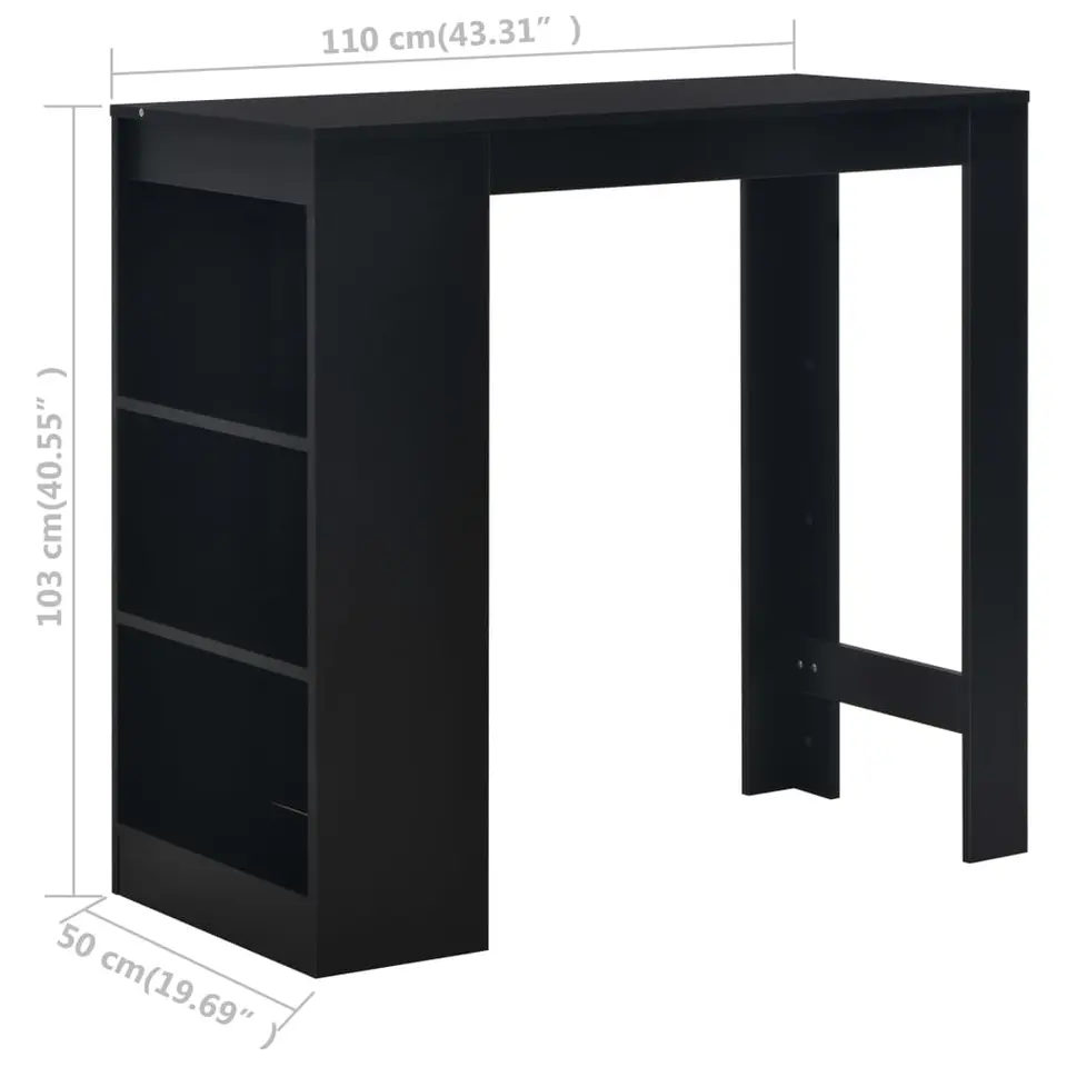 vidaXL - Bartafel - Zwart - Bewerkt hout