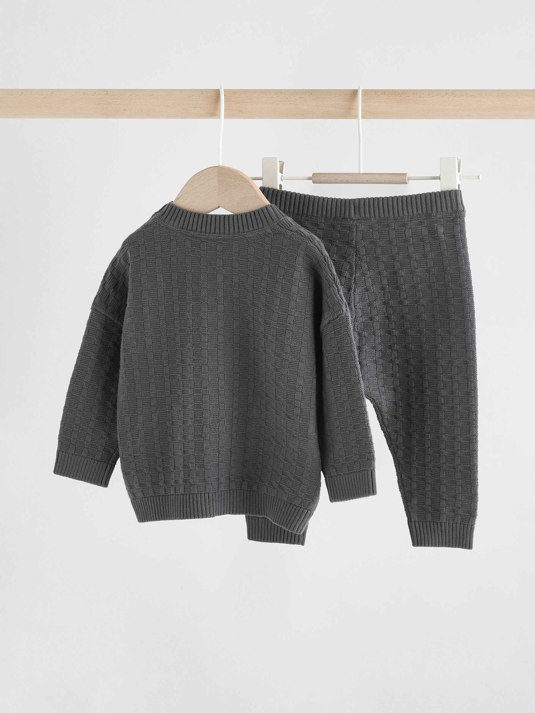 Antraciet - Babyset met gebreide trui en legging van 100% katoen met textuur (0mnd -3jr)
