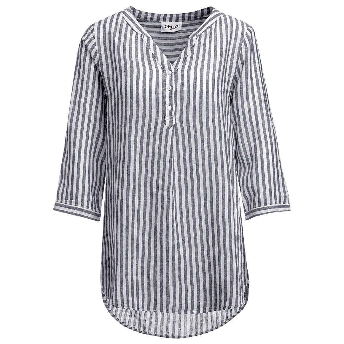 Gina Damen Leinen-Bluse mit Streifen schwarz / weiss