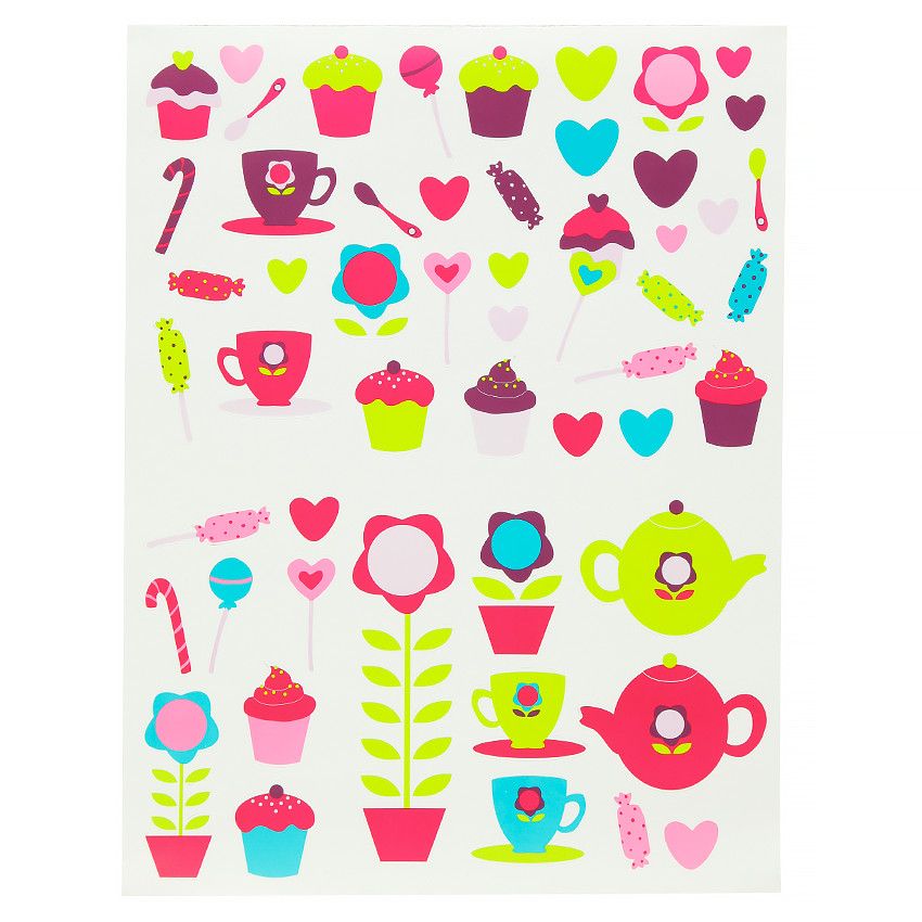 Stickers thé et cupcakes en vinyle autocollant - Bleu ou Jaune