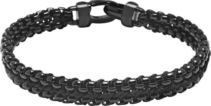 Nialaya Men's Total Black Woven 8mm Box Chain Bracelet Black