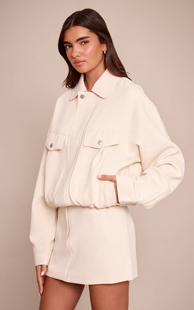 Crème Veste Oversize Tissée Ajustée Avec Détails De Coutures