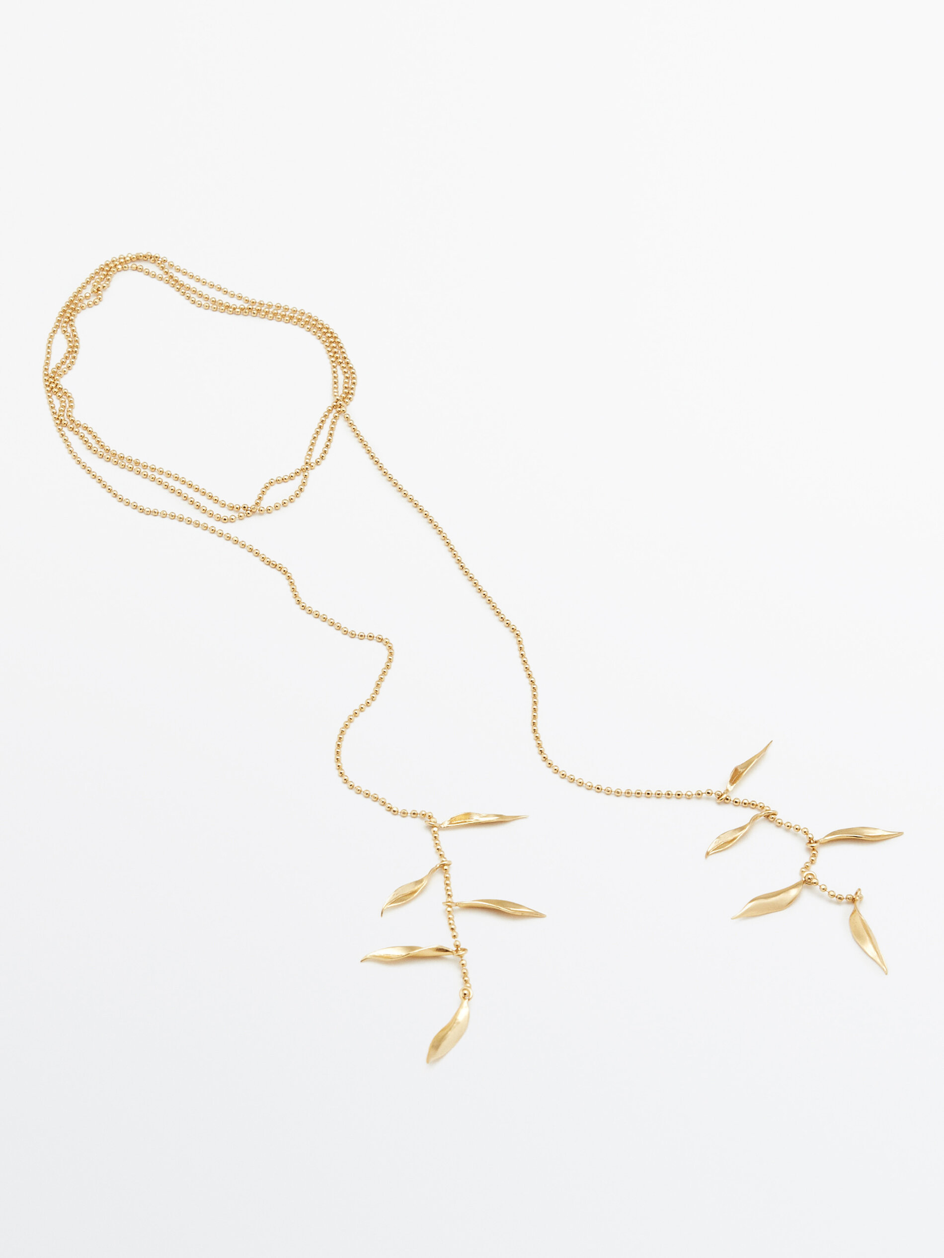 Colar longo duplo com ramos, banhado a ouro - OURO